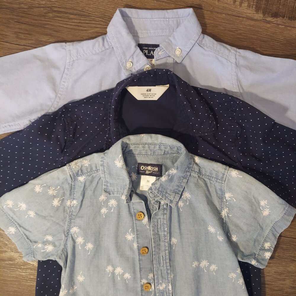 Bundle of 3 Toddler Boy Long and Short-sleeved Button Down Shirts Size 3T-4T - Picture 3 of 12